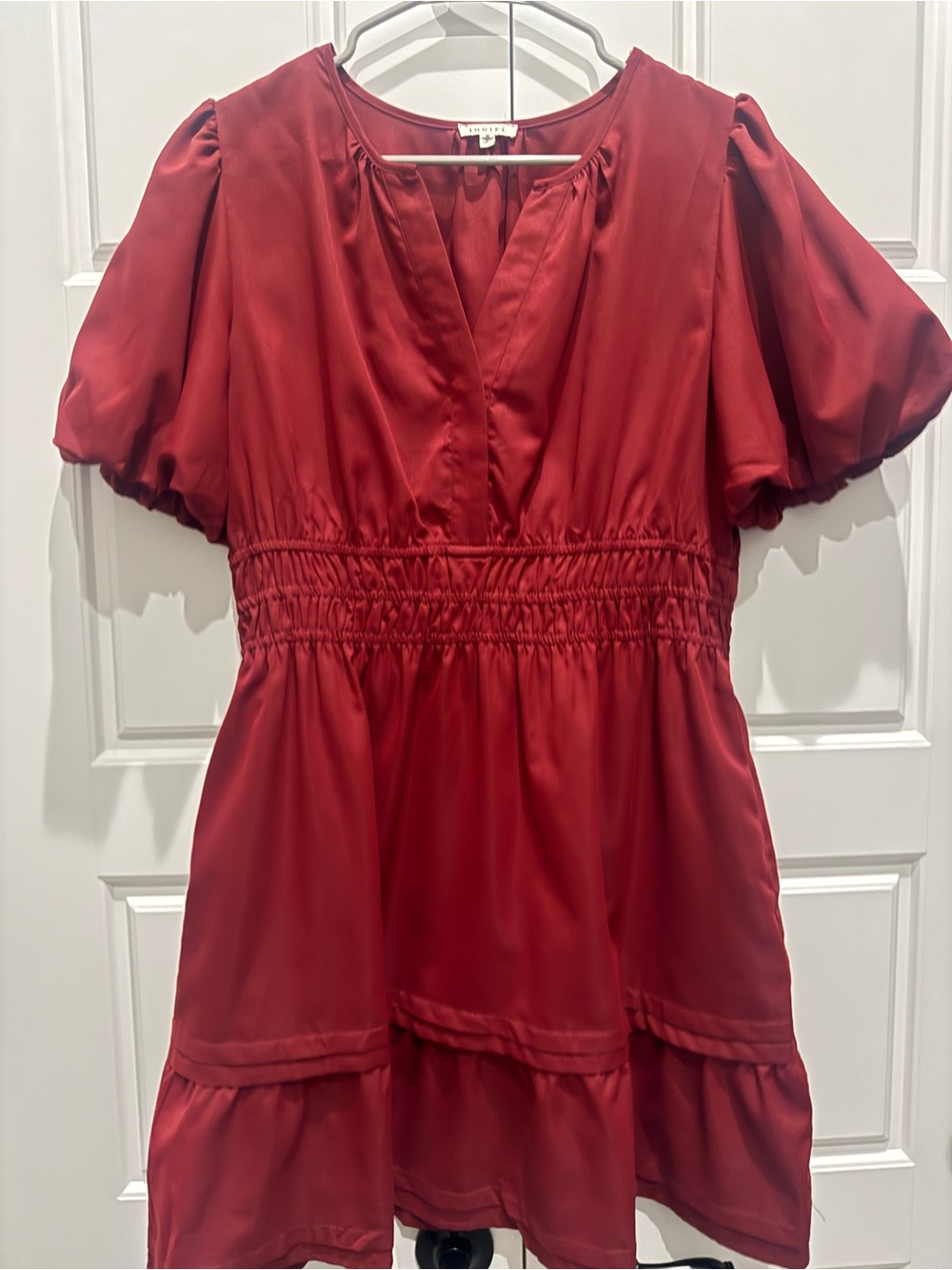 JODIFL Red Mini Dress with Puff Sleeves - Picture 2 of 7